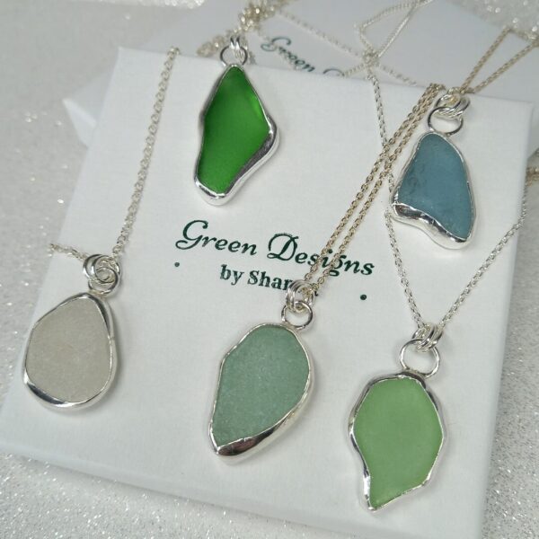Sterling Silver Sea Glass Bezel Necklace - Green