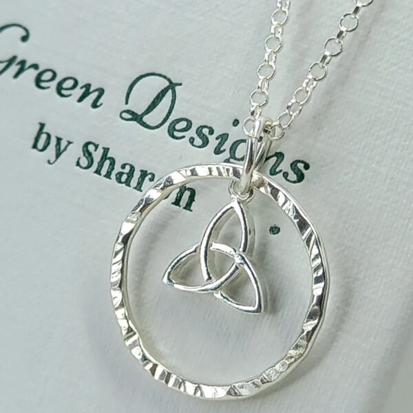 Sterling Silver Hammered Hoop with Celtic Knot Charm Necklace - Bag