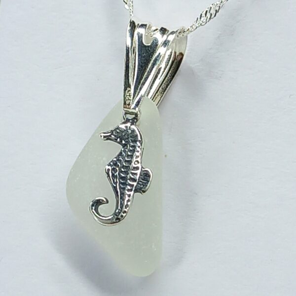 Sterling Silver Clear Sea Glass Sea Horse Charm Necklace - Bag