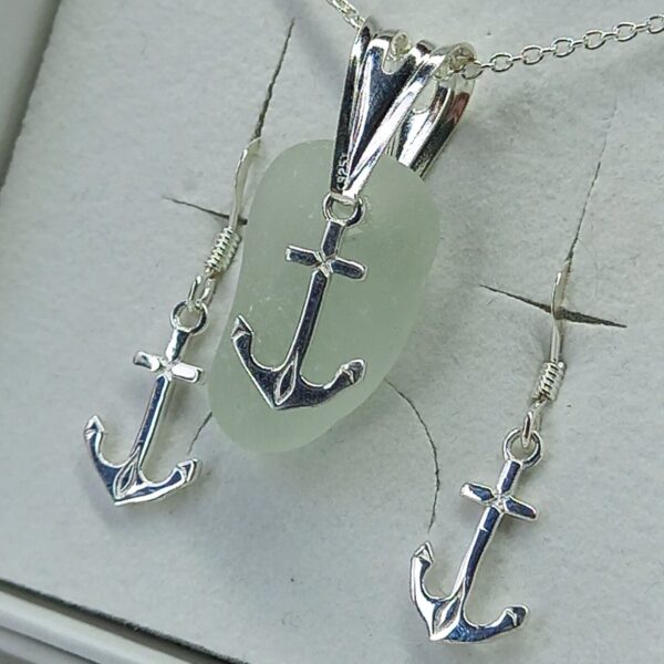 Sterling Silver Sea Glass Anchor Charm Set - Clear Bag