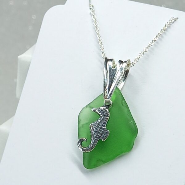 Sterling Silver Green Sea Glass Sea Horse Charm Necklace - Bag