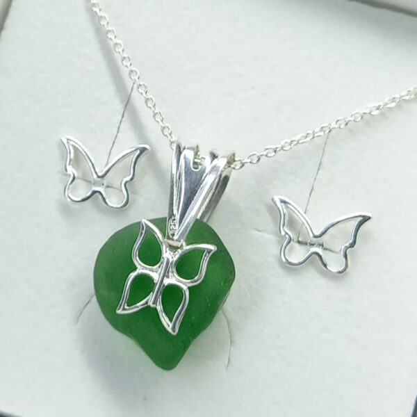 Sterling Silver Sea Glass Butterfly Charm Stud Set - Clear Bag