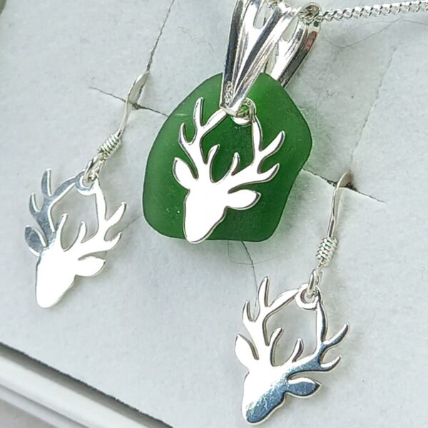 Sterling Silver Sea Glass Stag Charm Set - Clear Bag