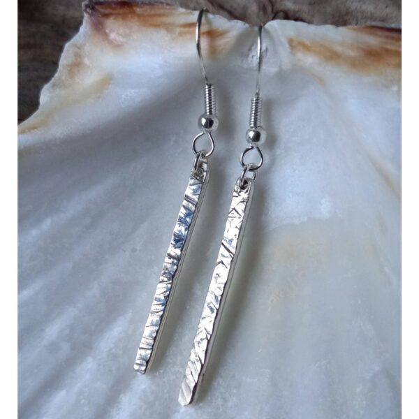 Silver Hammered Long Earrings - Bag