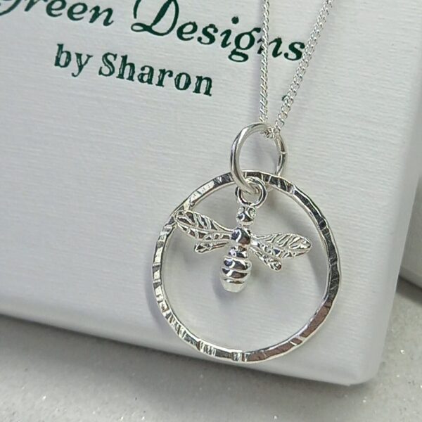 Sterling Silver Hammered Hoop with Bee Charm Necklace - Bag