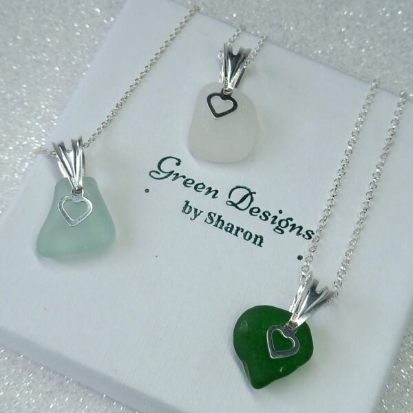 Sterling Silver Sea Glass Heart Charm Necklace - Clear Bag