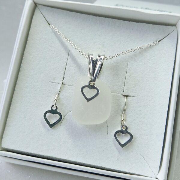 Sterling Silver Sea Glass Heart Charm Set - Clear Bag