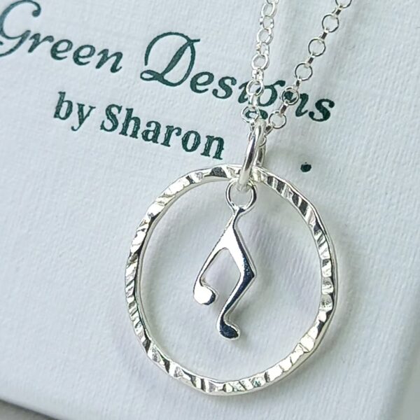 Sterling Silver Hammered Hoop with Music Note Charm Necklace - Bag