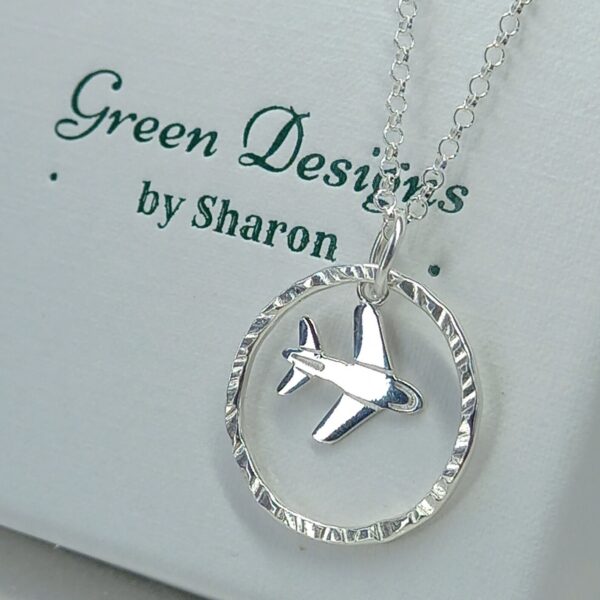Sterling Silver Hammered Hoop with Plane Charm Necklace - Bag