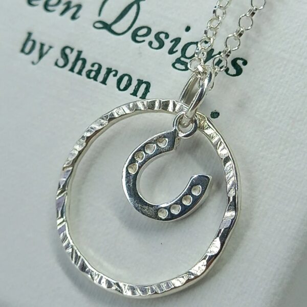 Sterling Silver Hammered Hoop with Horseshoe Charm Necklace - Bag
