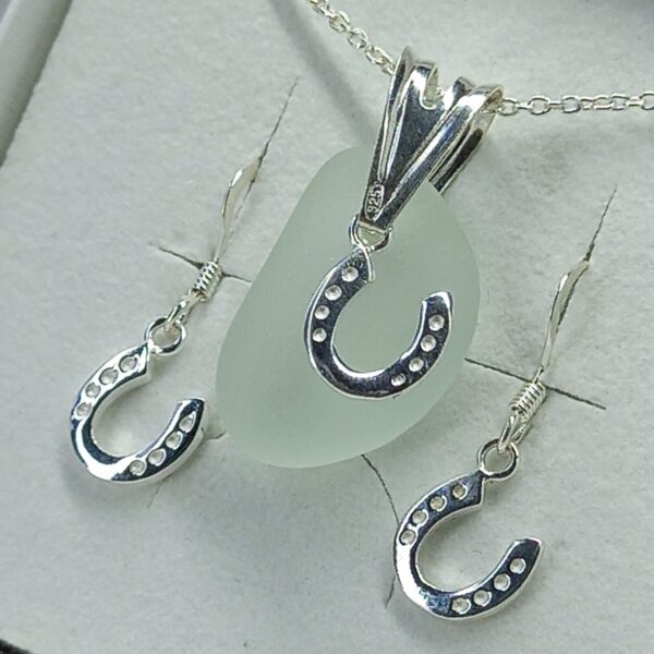 Sterling Silver Sea Glass Horse Shoe Charm Set - Clear Bag