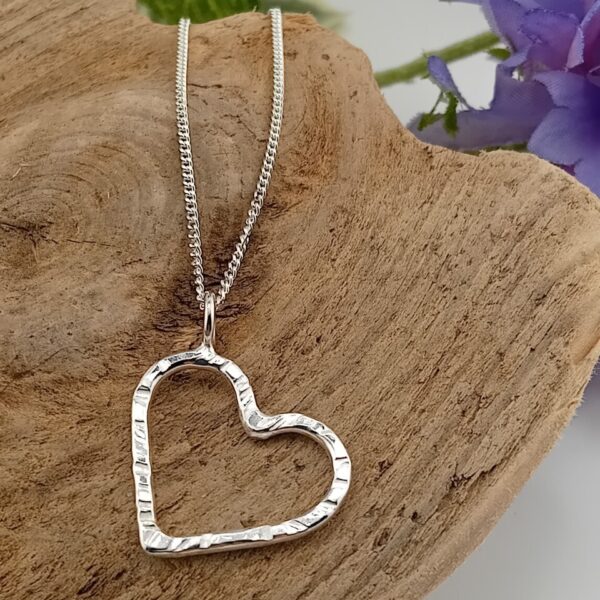 Silver Hammered Heart Necklace - Bag