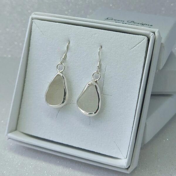 Clear Sea Glass Open Bezel Sterling Silver Earrings - Bag