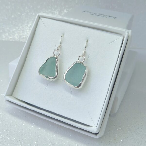 Sea Foam Sea Glass Open Bezel Sterling Silver Earrings - Bag
