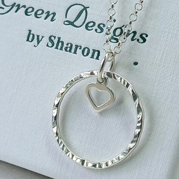 Sterling Silver Hammered Hoop with Open Heart Charm Necklace - Bag
