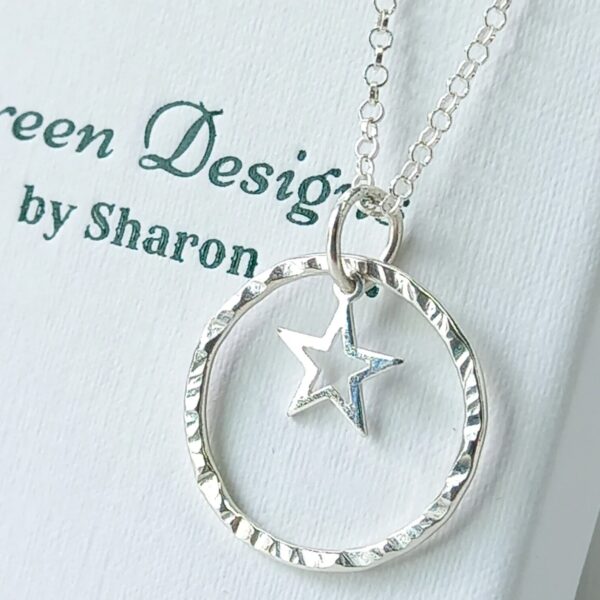 Sterling Silver Hammered Hoop with Open Star Charm Necklace - Bag