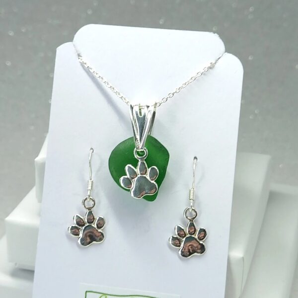 Sterling Silver Sea Glass Paw Charm Set - Clear Bag