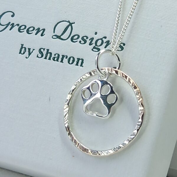 Sterling Silver Hammered Hoop with Paw Charm Necklace - Bag