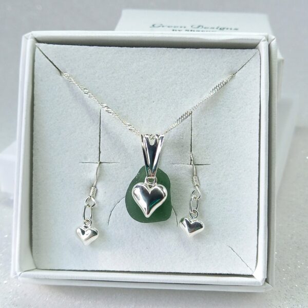 Sterling Silver Sea Glass Puffy Heart Charm Set - Clear Bag