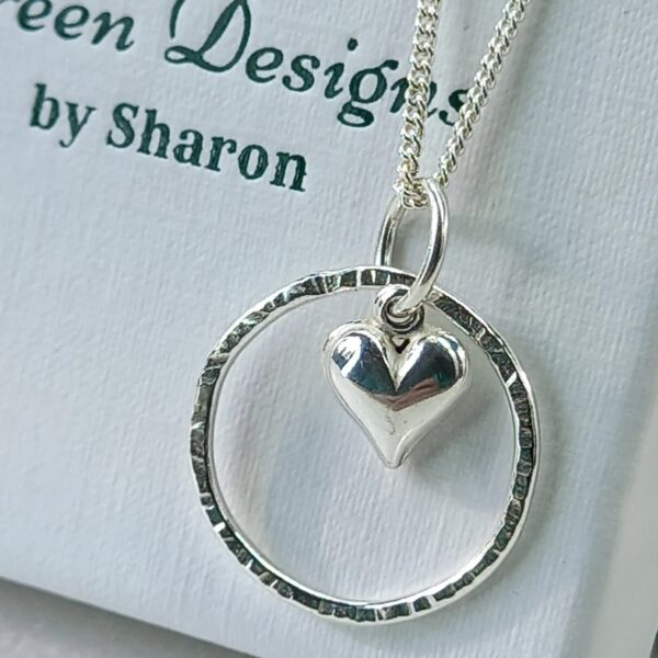 Sterling Silver Hammered Hoop with Puffy Heart Charm Necklace - Bag