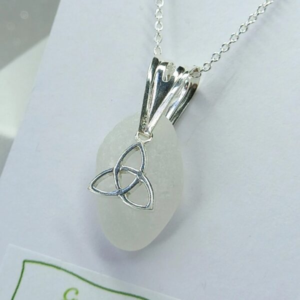 Sterling Silver Sea Glass Celtic Knot Charm Necklace - Clear Bag