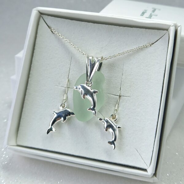 Sterling Silver Sea Glass Dolphin Charm Set - Clear Bag