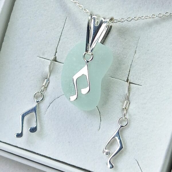 Sterling Silver Sea Glass Music Note Charm Set - Clear Bag
