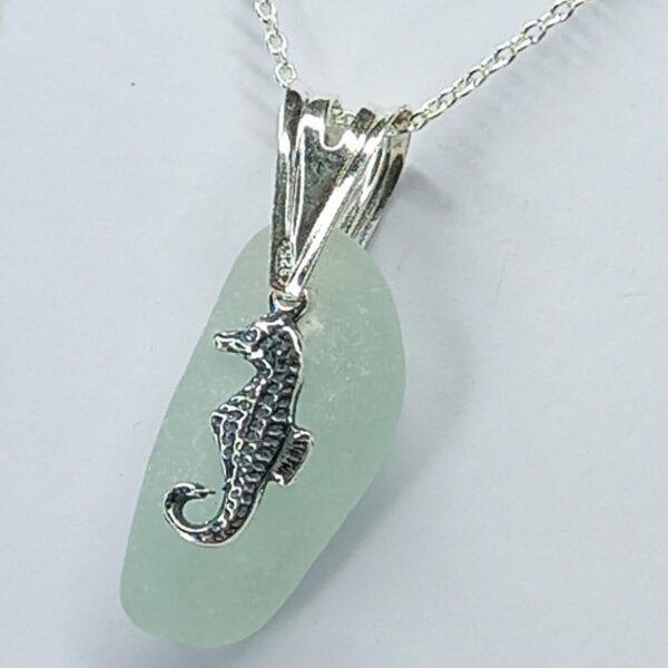 Sterling Silver Sea Foam Sea Glass Sea Horse Charm Necklace - Bag