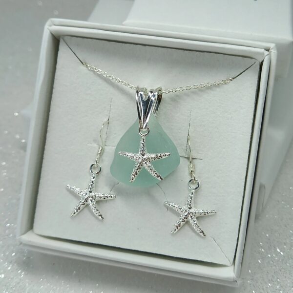 Sterling Silver Sea Glass Starfish Charm Set - Clear Bag