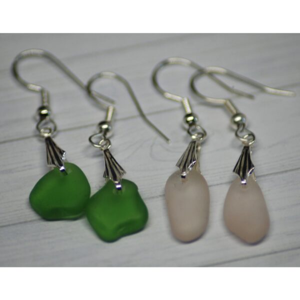 Sea Glass Drop Sterling Silver Earrings - Green