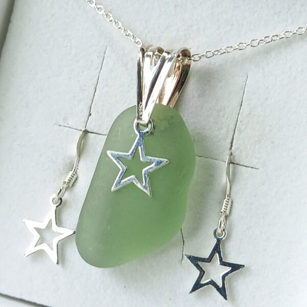Sterling Silver Sea Glass Open Star Charm Set - Clear Bag
