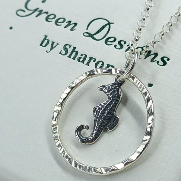 Sterling Silver Hammered Hoop with Seahorse Charm Necklace - Bag