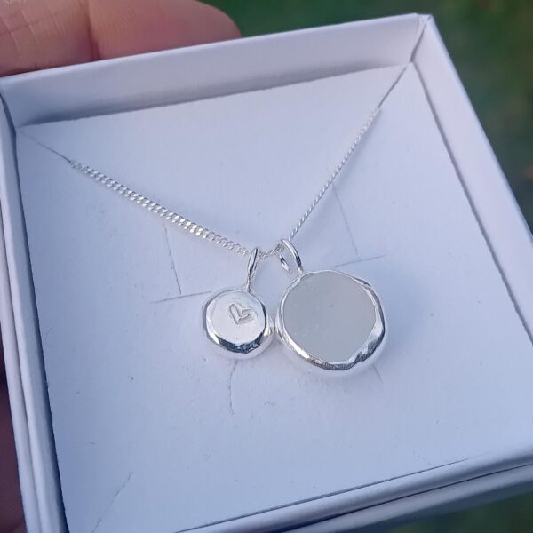 Sterling Silver Sea Glass and Silver Heart Nugget Necklace - Green