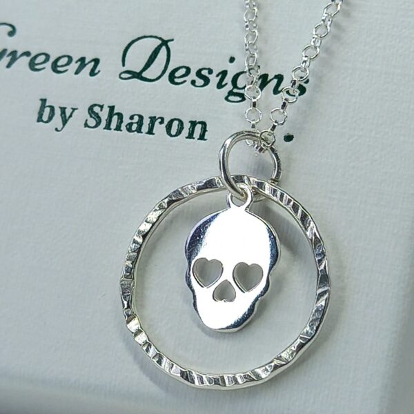 Sterling Silver Hammered Hoop with Skull Charm Necklace - Bag