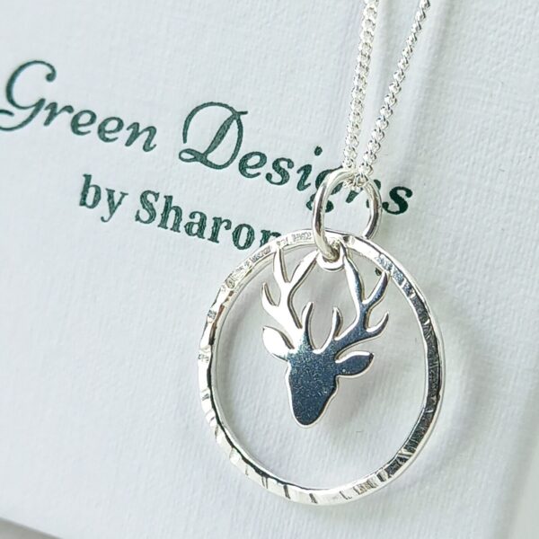 Sterling Silver Hammered Hoop with Stag Charm Necklace - Bag