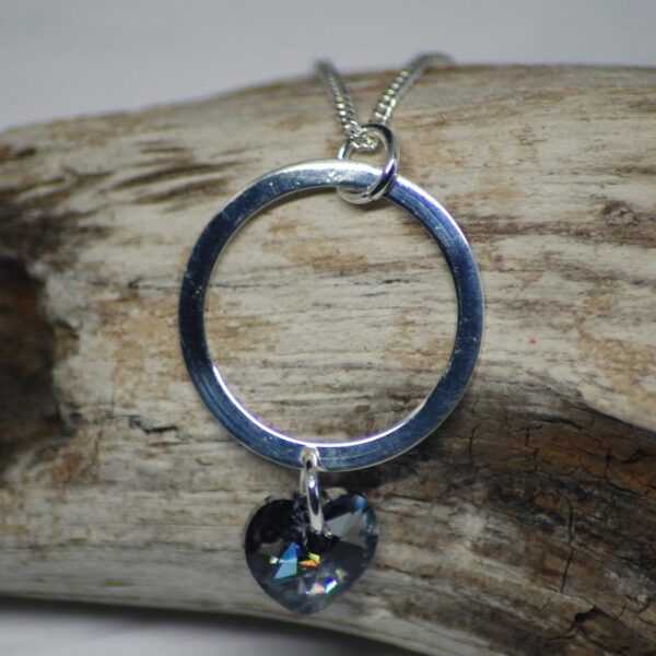 Swarovski Light Chrome Crystal Heart and Sterling Silver Hoop Necklace