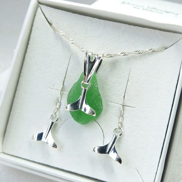 Sterling Silver Sea Glass Whale Tail Charm Set - Clear Bag
