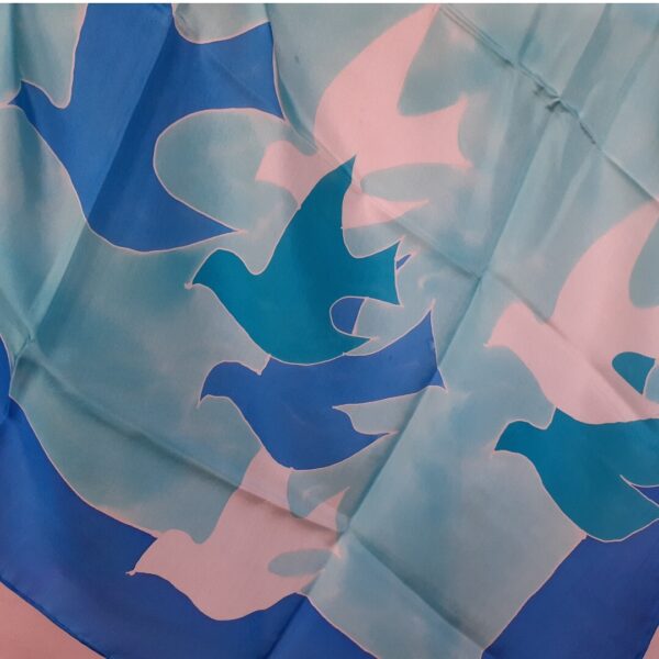 Blue and Cyan Doves Square Silk Scarf