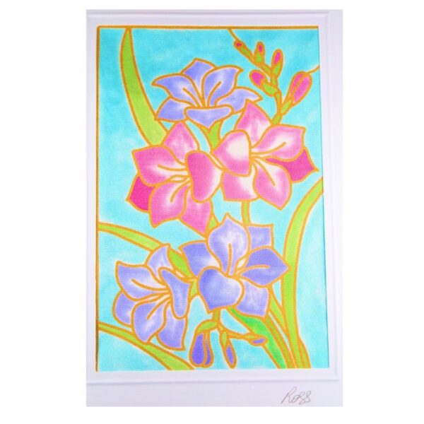 Pink and Purple Freesias Hand Painted Silk Card