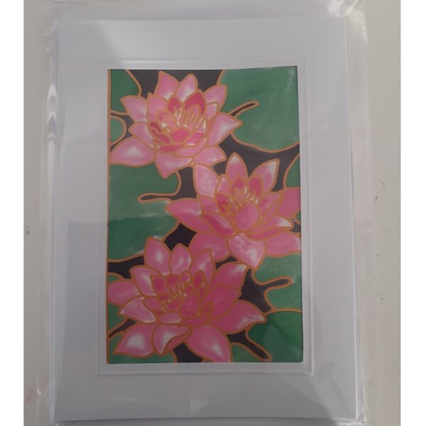 Pink Waterlilies Hand Painted Silk Card