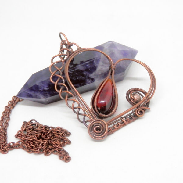 Heart Shaped Necklace with Garnet Drop