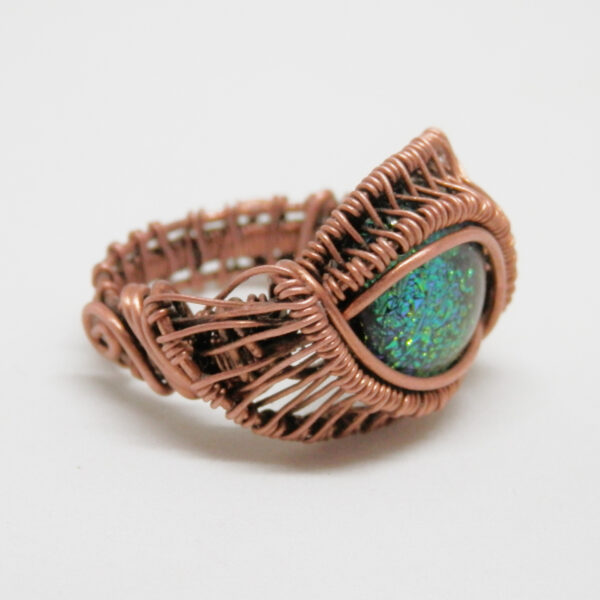 Antiqued Copper and Dichroic Glass Ring