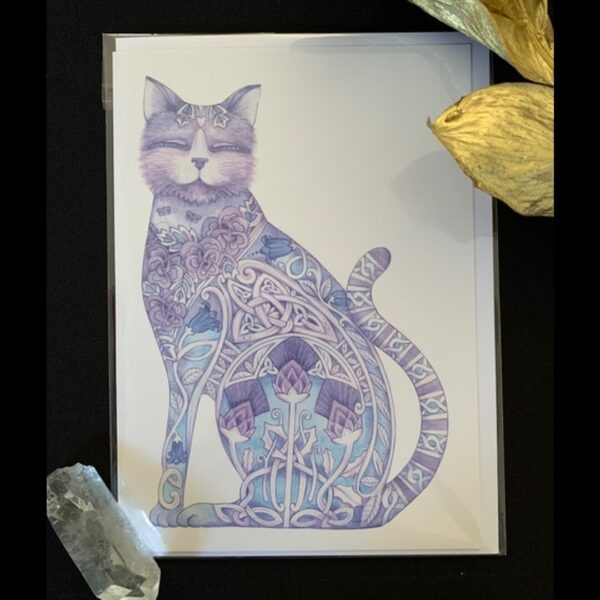 Celtic Purple Cat Card