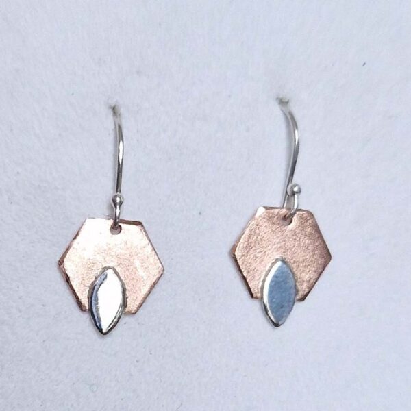 Hexagon Copper and Silver Earrings