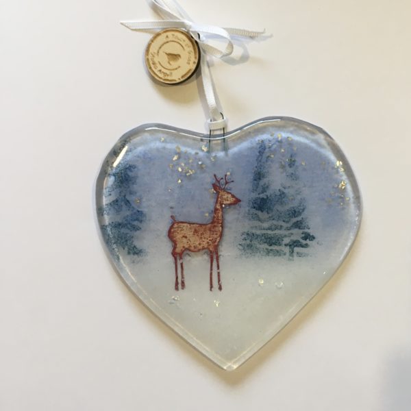 Stag Glass Heart Decoration - No Box