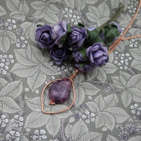 Rose Gold Plated Lepidolite Leaf Pendant
