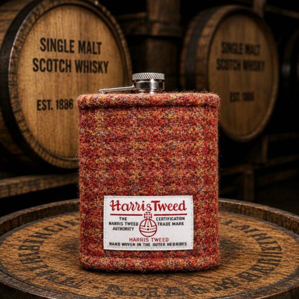 8oz Hip Flask with Autumnal Harris Tweed Sleeve