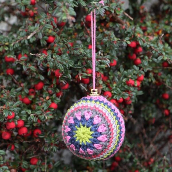 Multi-Coloured Crochet Christmas Bauble Lime Green Star