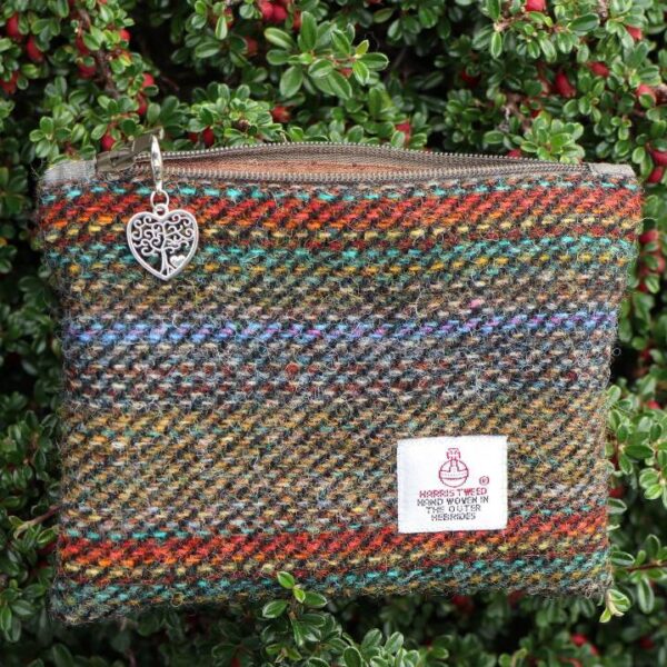 Brown Stripe Harris Tweed Coin Purse With Tree of Life Charm