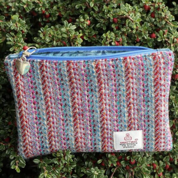 Blue Stripe Harris Tweed Coin Purse With Heart Charm